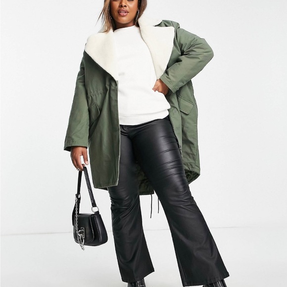 ASOS Curve Jackets & Blazers - Curve quilt lined parka coat with sherpa collar in olive